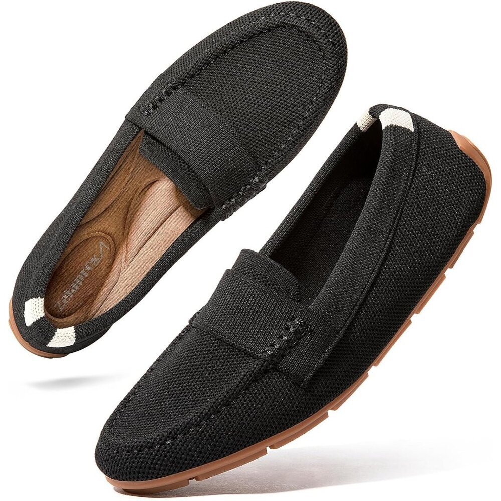 Zelaprox Women Black Mesh Slip on Comfortable Foam Foot Loafer Shoes Flat Shoes